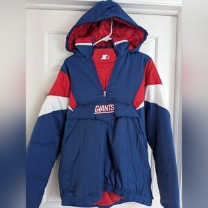 STARTER Blue and Red Windbreaker with Hood and Color-Block Design